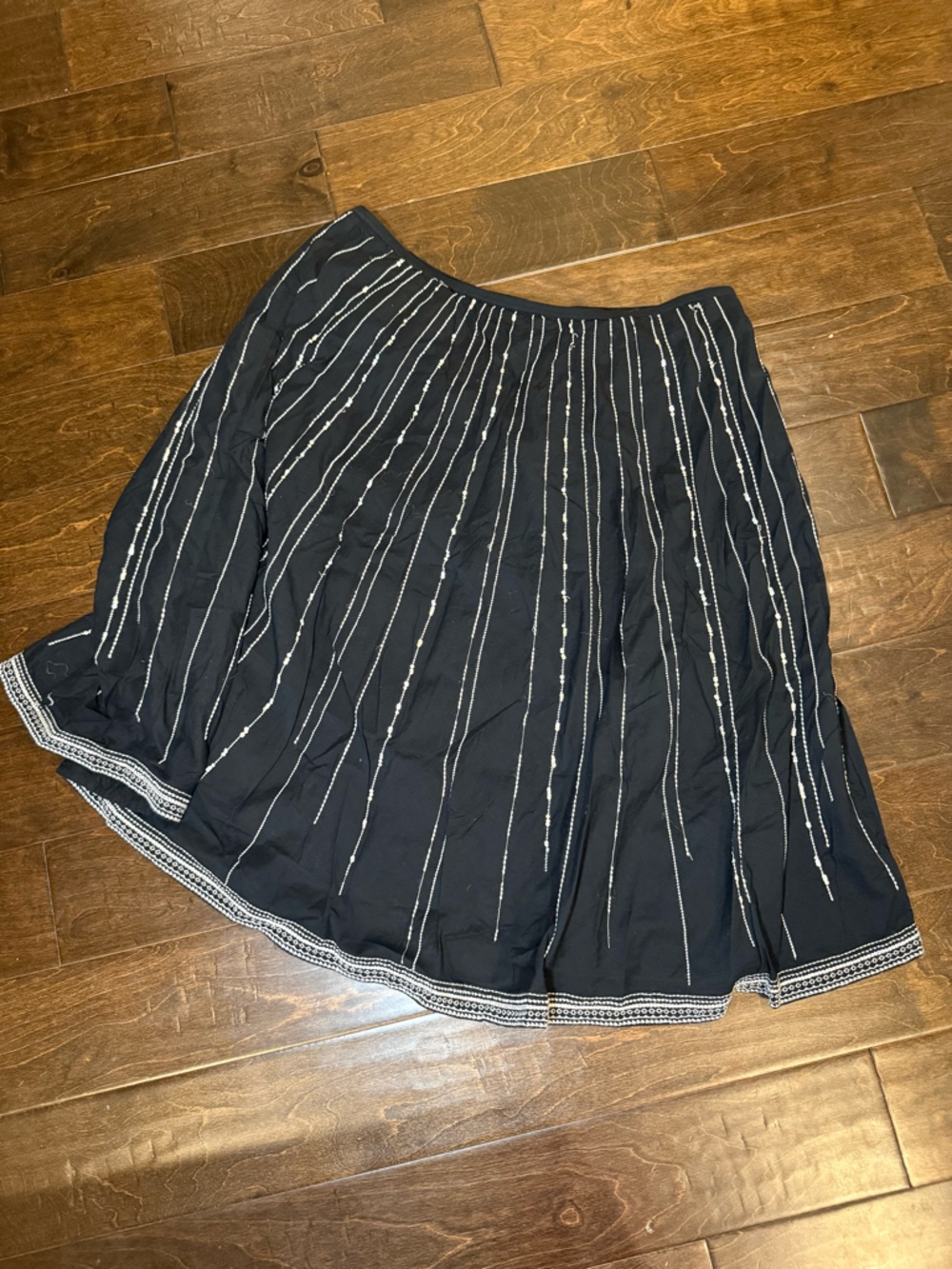 Chico's Black & white sequin striped a-line midi skirt with Embroidered trim